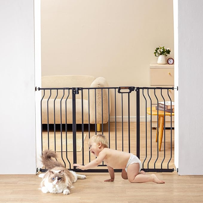 VEVOR Baby Gate, 29.5"-53" Extra Wide, 30" High, Dog Gate for Stairs Doorways and House, Easy Step Walk Thru Auto Close Child Gate Pet Security Gate with Pressure Mount Kit and Wall Mount Kit, Black