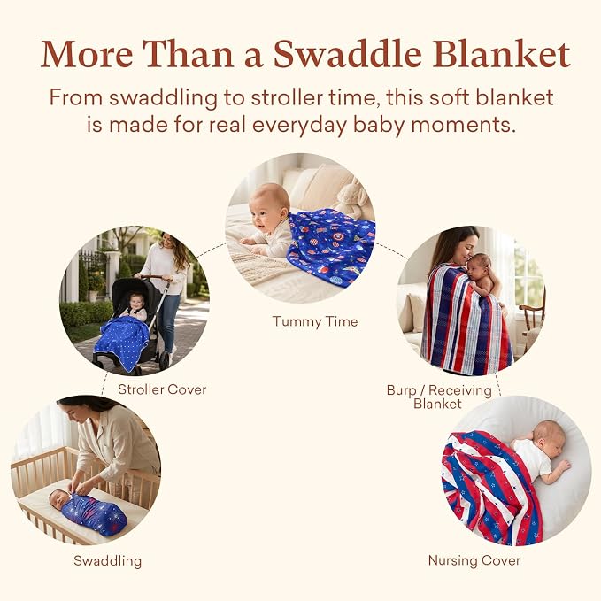 Premium 4-Pack Swaddle Blankets for Babies-Soft Lightweight 47"x47" Receiving Blanket, for Swaddling, Newborn Essentails