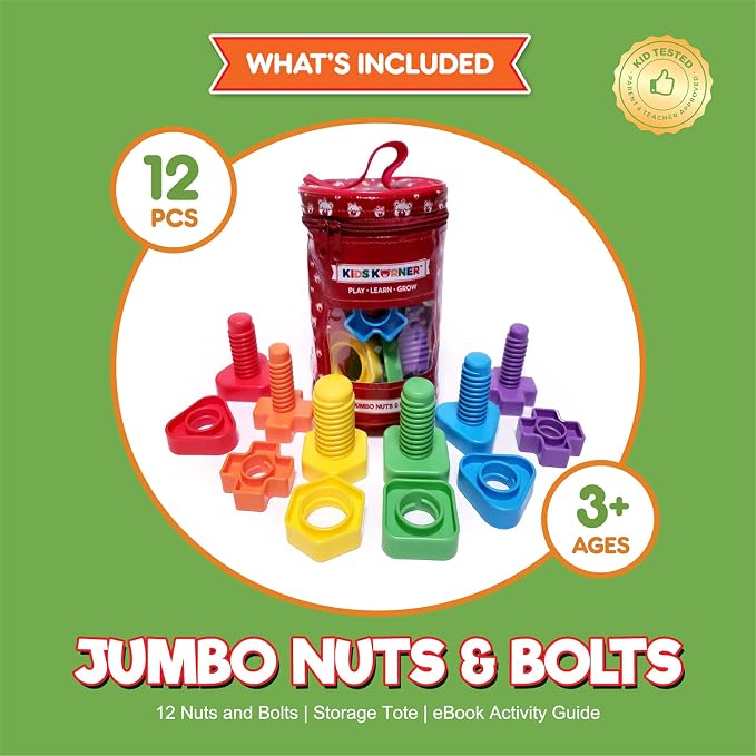 2-in-1 Beads & Bolts Set for Toddlers - Primary Lacing Bead Toy & Jumbo Nuts Fine Motor Skills Twisting Toys with Storage & Learning Activities eBook