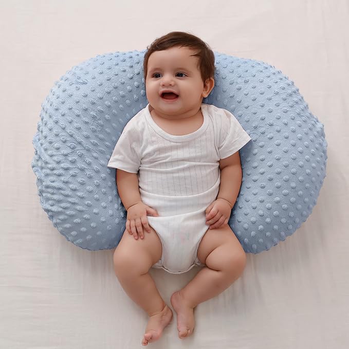 Nursing Pillow and Body Positioner with Premium Slipcover | for Breastfeeding for Baby Boys and Girls, Feeding Pillow with Breathable Comfortable Pillowcase (Blue)