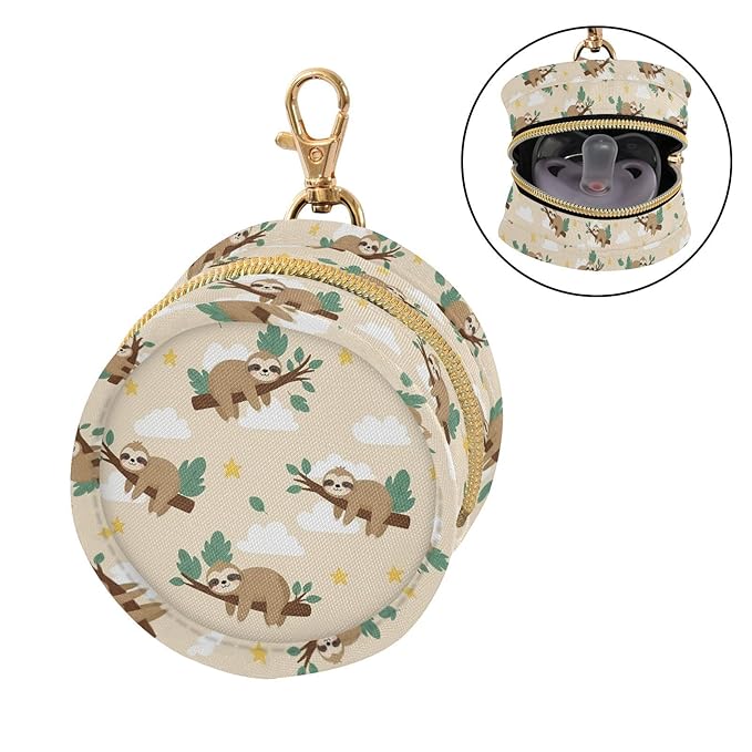 Sloth Leaves Clouds Beige Print Pacifier Holder Case for Diaper Bag Portable Travel Pacifier Storage Case with Clip Pacifier Storage Container for Outdoor Purse Baby Girls Boys