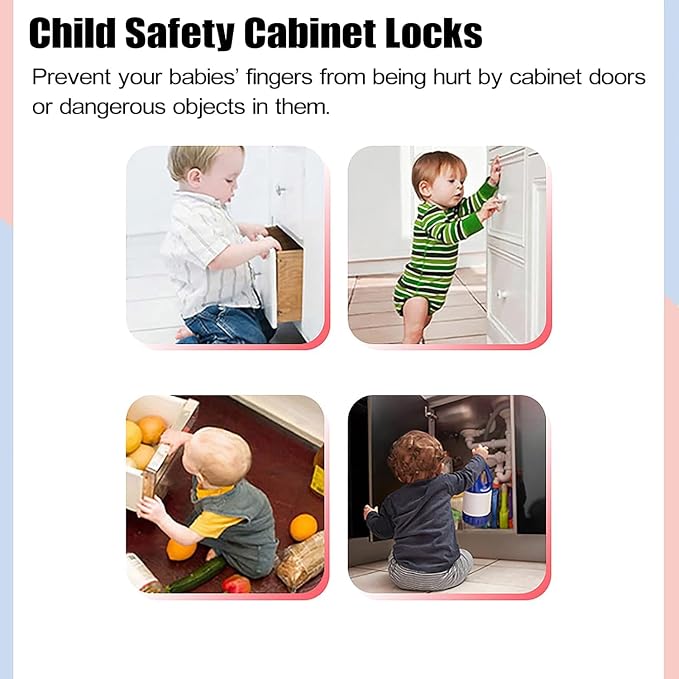 Cabinet Locks Child Proofing Safety 5 Pack - Baby Cupboard Drawer Kitchen Safe Latchs with Strong Removable Adhesive No Tools and Drilling Required (Clear)