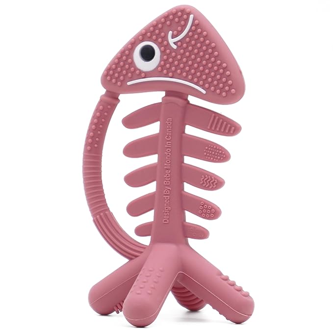 3 in 1 Infant Toys, Baby Teething Toys 3?? 6??2 Months, Teethers for Babies 0??????2 Months for Teething Relief, Baby Gift, Baby Teether Toys, Silicone Sensory Toys, USA Patent Pending, Fish (Pink)