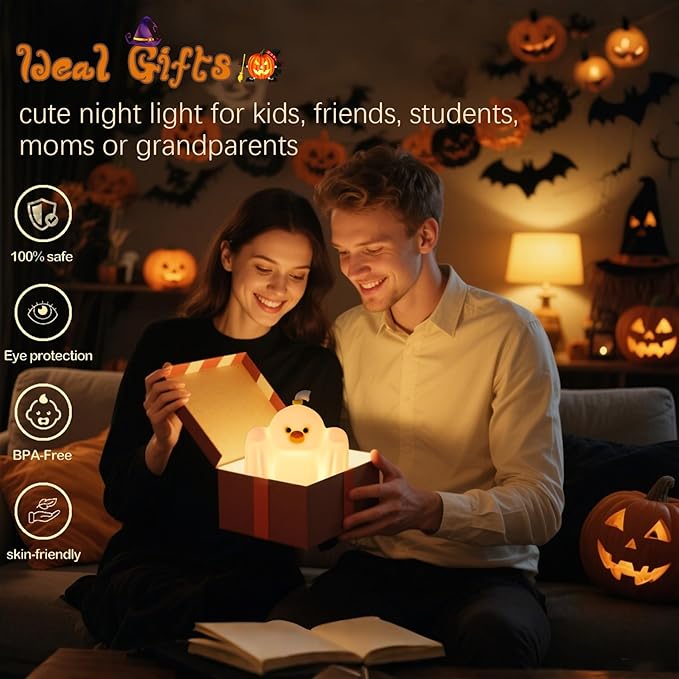 YR YRHH-PET Ghost Duck Night Light for Kids, Cute Halloween Decor Squishy Lamp, Fun Weired Gag Ducky Gifts, Rechargeable Dimmable Bedside Animal Lamp, Baby Room Boys Girls College Dorm Trendy Stuff