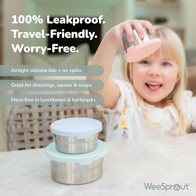 Stainless Steel Food Storage Containers - 3 Pack - 3 Oz, 6.1 Oz, 12.85 Oz with Leakproof Silicone Lids, BPA-Free, Dishwasher & Freezer Safe, Nesting & Stackable for Meal Prep, Lunch Boxes & Snacks