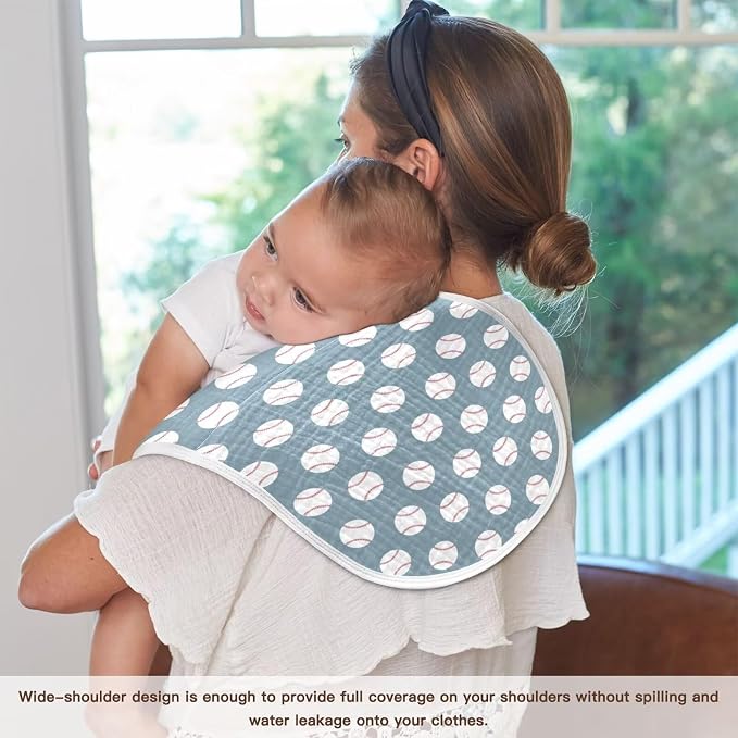 Baby Muslin Burp Cloths Set of 1 Baseball Blue Muslin Washcloths American Sport Championship Patch Sports Milk Spit Up Rags Soft Newborn Towel for Unisex Boys and Girls, 22 x 11 Inch