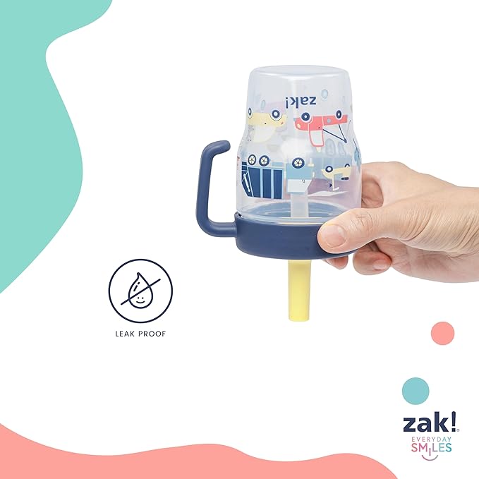 Zak Designs Capri Toddler Tumbler For Travel or At Home, 10oz 2-Pack Durable Plastic Sippy Cups With Handle and Leak-Proof Design are Perfect For Kids (Wheels, Blue)