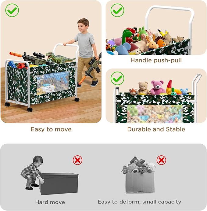 KEEGH Extra Large Toy Box for Kids with 360° Rotating Wheels, Heavy Duty Toy Chest for Boys and Girls, Toy Storage Organizer for Kids, Toy Bins for Living Room, Nursery, Bedroom (Camouflage)