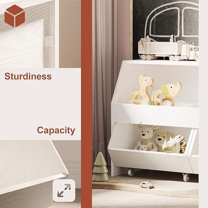 ZOPEND Toy Storage and Organizer for Kid, Large Toy Bin Bookcase Toy Cabinet with Two Moveable Drawers, Children Toddler Storage Carbinet with Wheels for Playroom, Bedroom, Nursery (White, Regular)