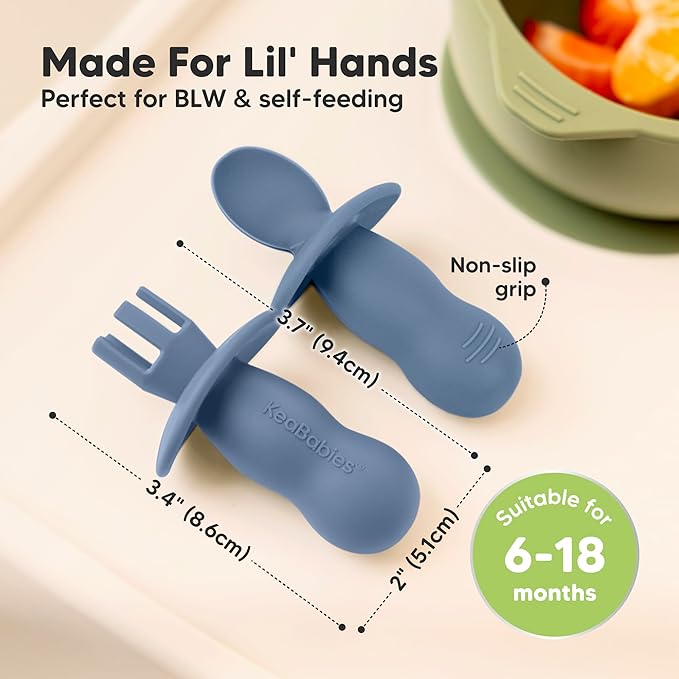 KeaBabies 4-Pack Silicone Baby Spoons and Forks Set - Baby Spoon Self Feeding, BLW Baby Utensils 6-12 Months, Baby Led Weaning Feeding Spoon