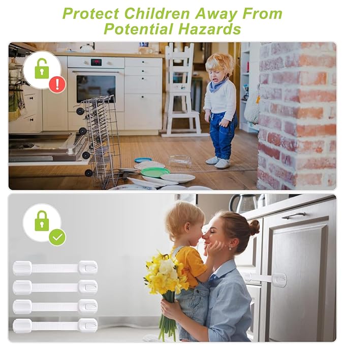 Matenf Child Proof Cabinet Locks (4 Packs), Baby Toddlers Locks for Drawers, Refrigerator Safety Latches for Kids Pets, Durable Safe ABS Material Strong Adhesive, No Drill Tool Needed Easy to Use