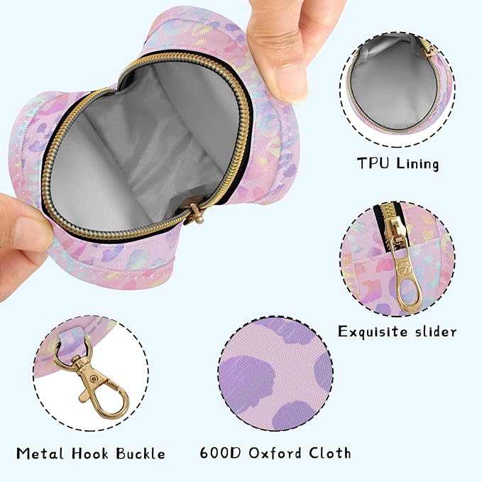 Leopard Pink Purple Pacifier Holder Case Newborn Pacifier Storage Pouch for Boys Girls Easy Attach to Diaper Bag Portable Baby Essentials Container