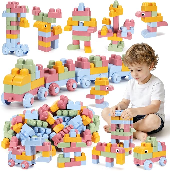 Mega Blocks for Toddlers 1-3 Big Soft Building Blocks 78 Pcs Large Construction Stacking Block Toys Toddler Building Sets Improve Imagination Creativity Hands-on Ability
