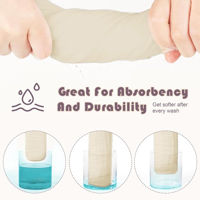 Ease Cubs Muslin Burp Cloths Large 100% Cotton Hand Washcloths for Boys & Girls, Baby Essentials Extra Absorbent and Soft Burping Rags for Newborn Registry (Ivory, 12-Pack, 20" X10")