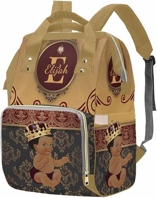 M YESCUSTOM Personalized Vintage Brown Crown Prince Diaper Backpack, Waterproof, Large Capacity, Nappy Bag
