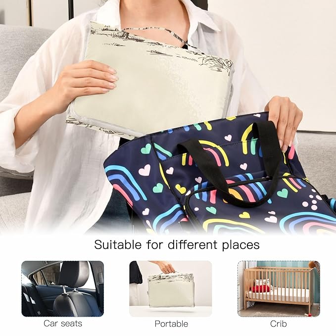West Desert with Cowboys Portable Diaper Changing Pad - Waterproof Foldable Baby Diaper Changing Pad with Built-in Pillow, Travel Diaper Changing Mat for Newborn Baby