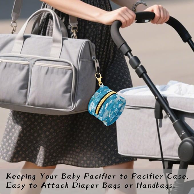 Pacifier Holder with Clip Pacifier Case for Diaper Bag Round Baby Pacifier Pouch Box Bag Portable Ink Blue Butterfly