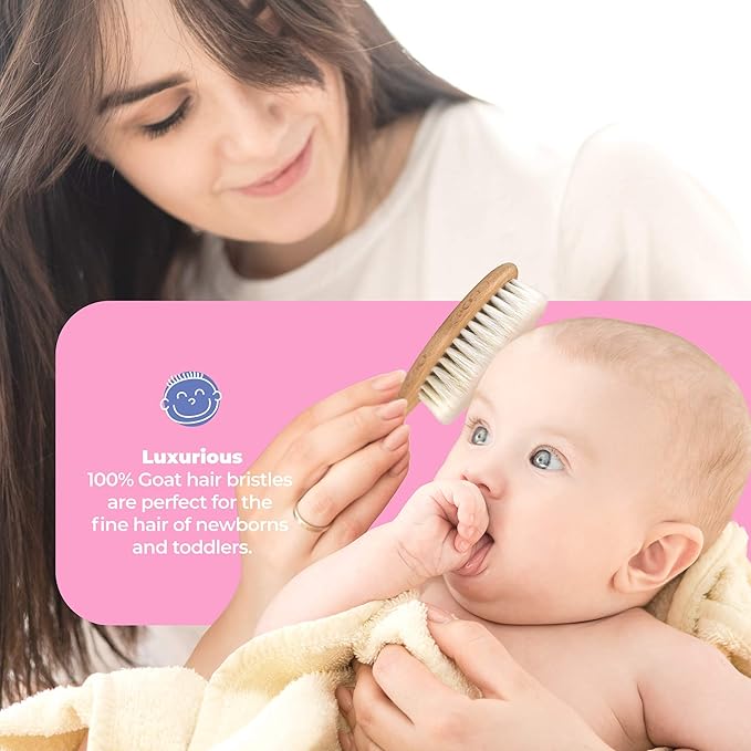 OCCObaby Wooden Baby Hair brush Set for Newborns & Toddlers - Soft Hair Brush for Baby Grooming - Baby Scalp Brush and baby comb for Cradle Cap - Toddler Comb