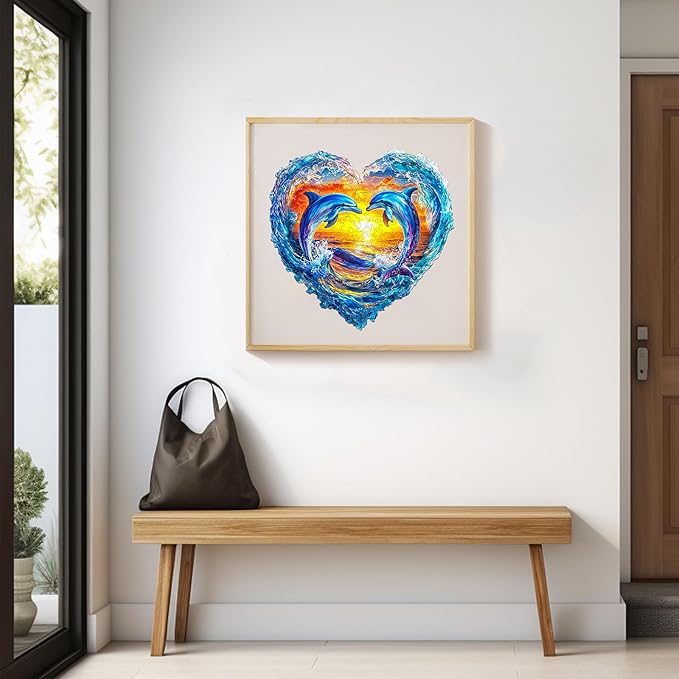 Wooden Puzzles for Adults - Heartfelt Dolphins Wooden Jigsaw Puzzle, Unique Animal Shaped Wood Puzzles Adult, Christmas Birthday Gifts for Friends/Family, Home Decor 11.4 * 11.1in 180pcs