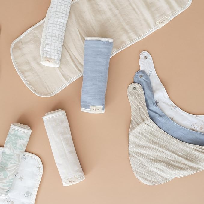 Crane Baby Muslin Baby Burp Cloths, Lightweight Absorbent Burp Cloth, Sea Life Jellyfish, Set of 3, 7” x 20”, Newborn Baby Essentials, Burp Cloths Baby Boy, Burp Cloths Baby Girl, Newborn Essentials