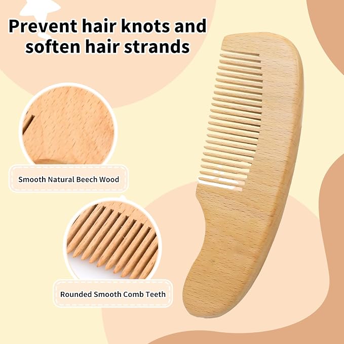 Personalized Baby Hair Brush & Comb Set with Soft Goat Bristles,Custom Laser Engraved Name,Newborn Grooming Kit with Birth Flower Gift Box (June)