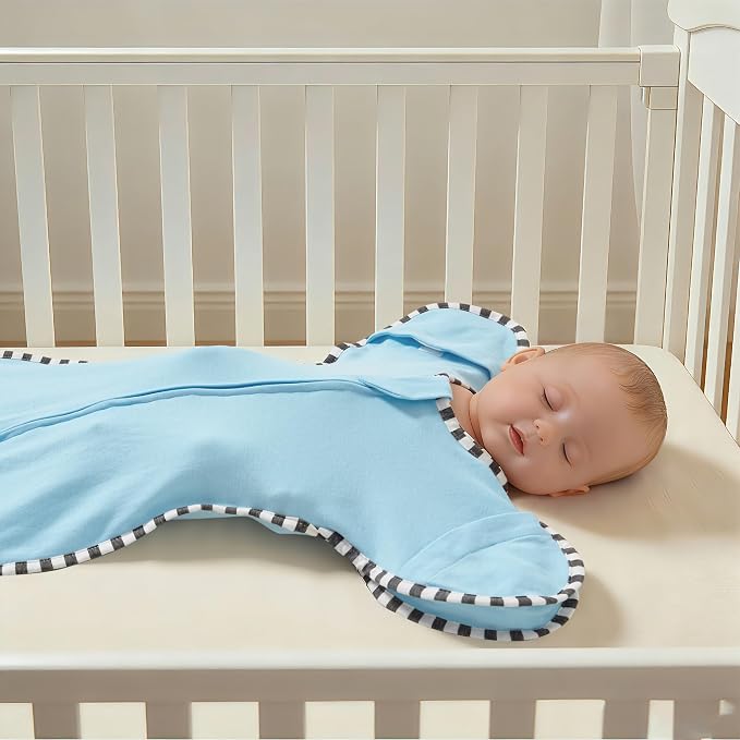 Soft Cotton Swaddle Blanket, Arms Up Baby Sleep Sack, Wearable Sleep Bag for Boys Girls (Blue + Dark Blue, S(0-3 Months))