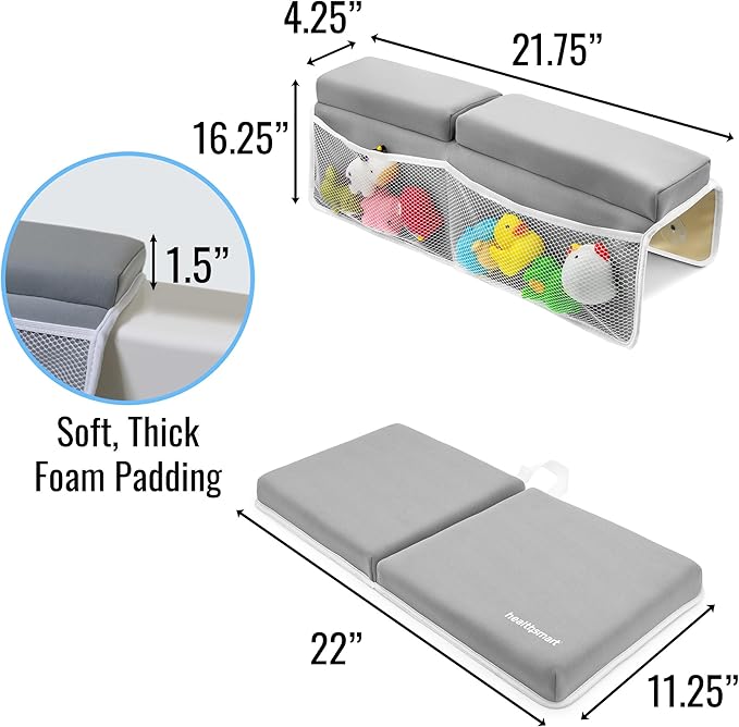 HealthSmart Baby Bath Kneeler and Elbow Rest Pad Set ??Ultra-Thick, Non-Slip, Water-Resistant & Machine-Washable with Toy Organizer Pockets for Moms & Baby Registry