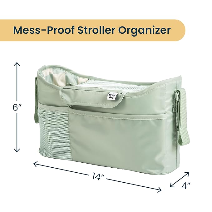 Tiny Twinkle Universal Stroller Organizer with Adjustable Strap - Waterproof Caddy Fits Baby Jogger, Nuna, Graco, Donna and Bugaboo Stroller | Sage Checkers
