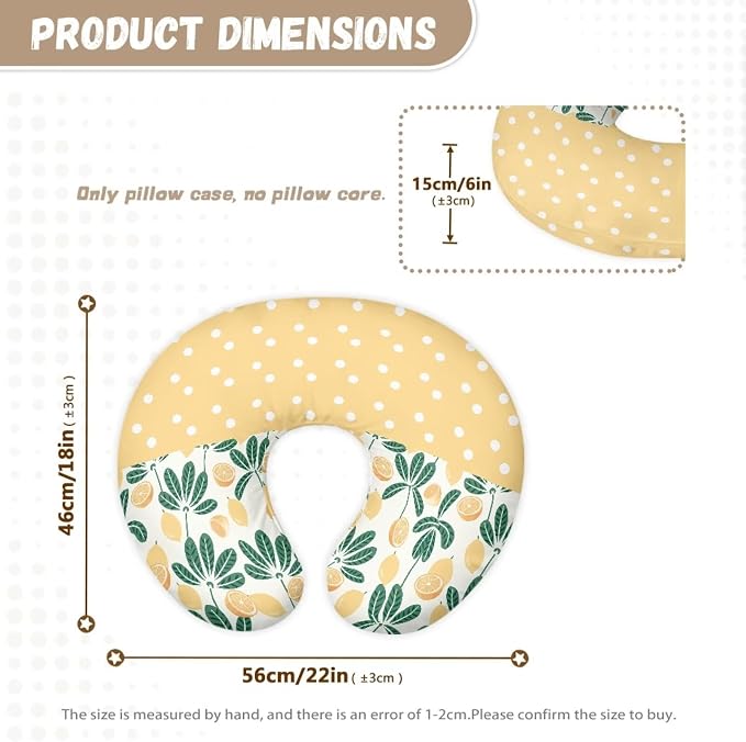 Polka Dot and Lemon Nursing Pillow Cover Breastfeeding Pillow Slipcover,Washable and Breathable Nursing Pillow Case for Newborn Mothers, Soft Fabric Fits Snug On Infant,Yellow(Cover Only)