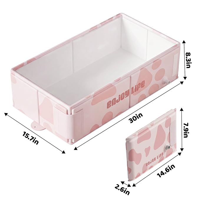 Collapsible Baby Bathtub for Newborn to Toddler, Foldable Toddler Bathtub with Drain Plug, Non-Slip Portable Infant Bath Tub for Travel Storage Outdoor Use, Milky Pink