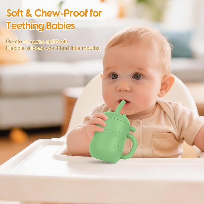 MCGMITT Silicone Baby Sippy Cup, 2 Pack Spill Proof Straw Cup for 6 12 18 Months, 5oz BPA Free Non Toxic Toddlers Training Cup with Handle, Soft Toddler Water Cup for 1 2 3 Years Old Oral Development