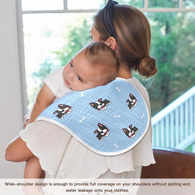 vvfelixl Muslin Burp Cloths Boston Terrier Dog Baby Washcloths for Baby Girl Boys 2 Pack Blue