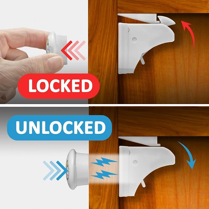 Little Lovlies™ Magnetic Child Safety Cabinet Locks – Easy Install, No-Drill, Strong 3M Adhesive, 4 Locks + 1 Key, Ideal for Cabinets, Drawers, and Furniture – White