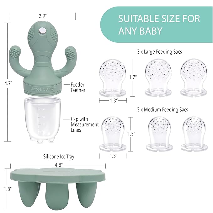 Little Twig Baby Fruit Feeder Pacifier & Teether Set ??Silicone Baby Food Feeder with Freezer Tray, BPA Free Teething Toy for Infants, Breast Milk Pops, Fruit & Puree Feeder, Baby Led Weaning Kit