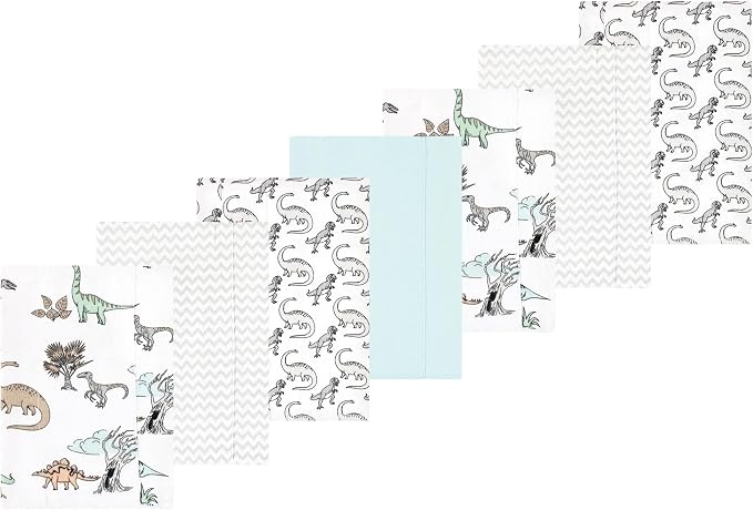 Luvable Friends Hudson Baby Flannel Burp Cloths 7pk, Gray Dinosaur Journey
