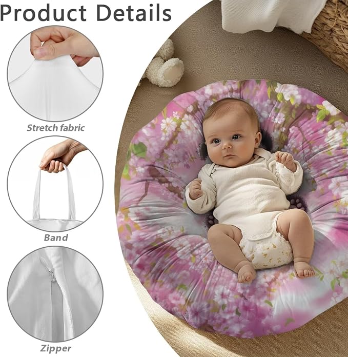 Cherry Blossom Panda Nursing Pillow Cover Breastfeeding Pillow Slipcover for Baby Boys & Girls Nursing Pillow Case for Newborn Soft Fabric Fits Snug On Infant Pillow Not Included