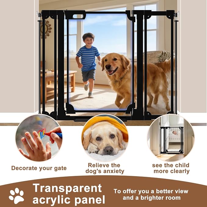 WAOWAO Clear Acrylic 40" Extra Tall Baby Gate for Stairs Modern Design Acrylic Auto Close Pet Gate, 29.52"-47.24" Wide Safety Baby Gate for Doorways,Black Clear Dog Gates Indoor, Hallways,Kitchen