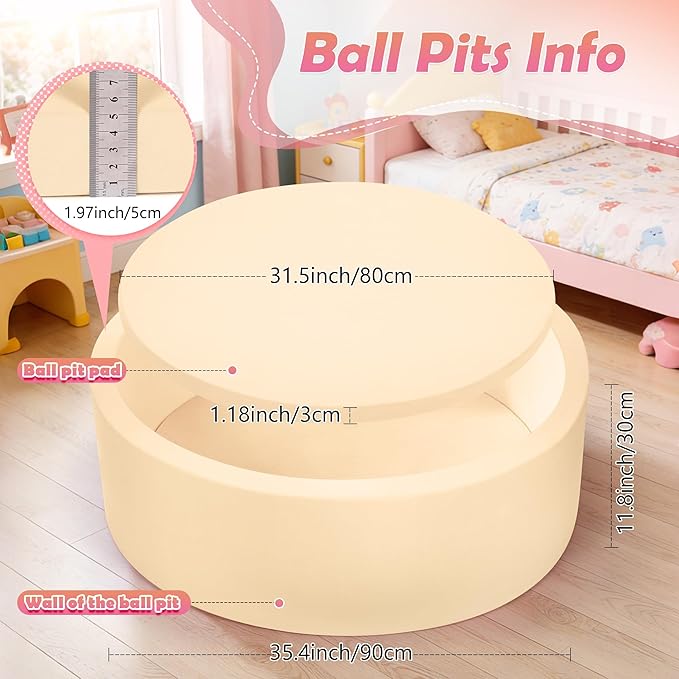 Foam Baby Ball Pit 35.4"x 11.8" for Toddlers, Soft Round Kiddie Playpen Ball Pool for Kids with Soft Memory Sponge for Babies Indoor Game(Balls not Included) Mocha 35.4IN