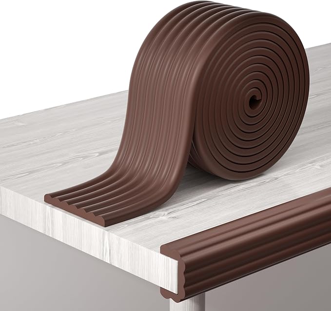 Corner Protector Baby, 16.5FT 0.32''Th W-Shape Edge Protector for Baby Proofing 3.2'' Wide Foam Fireplace Cushion Pre-Taped Safety Guard Bumper Pad for Furniture Wall Stair Door (Dark Brown)