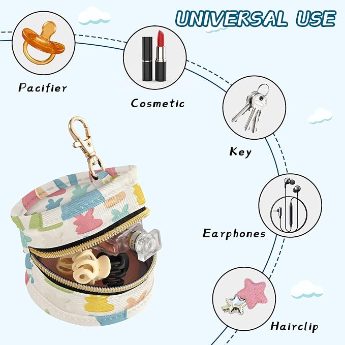 Pacifier Holder with Clip Pacifier Case for Diaper Bag Round Baby Pacifier Pouch Box Bag Portable Beige Cartoon Rabbit Easter