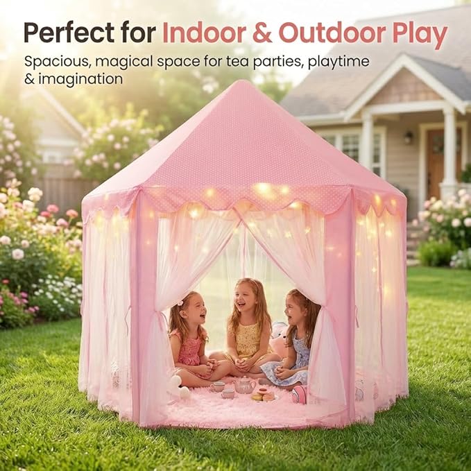 Orian Princess Tent for Girls - Kids Play Tent Indoor & Outdoor with Rug, Pink Toddler Castle Playhouse for Ages 2-7, 55??x 53?? Children?™s Toys and Gifts