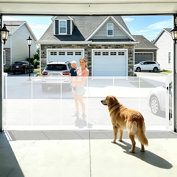 150" Extra Wide Retractable Baby Gates Dog Gate for Large Opening, 41" Extra Tall Mesh Pet Gate, Long Child Safety Gates with Fiberglass Rods for Stairways, Doorways, Hallways - Indoor/Outdoor Use