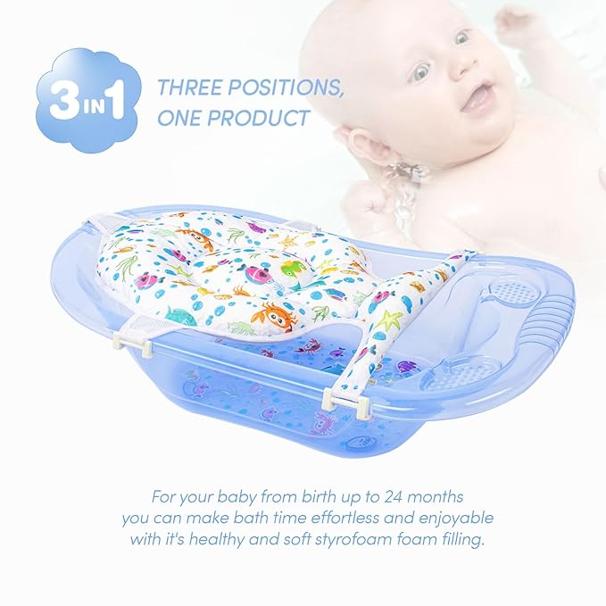 Multifunctional Baby Bath Net With Cushion - Adjustable, 5 Point Seat Support, Bath Sling, Newborn To 2 Years Age (Bathtub Is Not Included) (1 Pack)