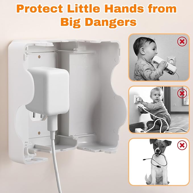 Tellegloww 8 Pack Safety Outlet Cover Box Wall Outlet Cover for Baby Proofing Extra Large Electrical Plugs and Adapters Receptacle Box Receptacle Protector with Childproof Lock & Cable Management
