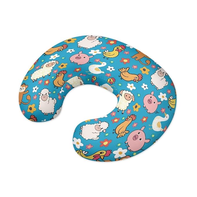 Newborn Nursing Pillowcase for Boys and Girls Soft and Cosy Stretchy. with Hidden Zip Ideal for Breastfeeding with Farm Animals and Floral Prints（Pillowcase Only）