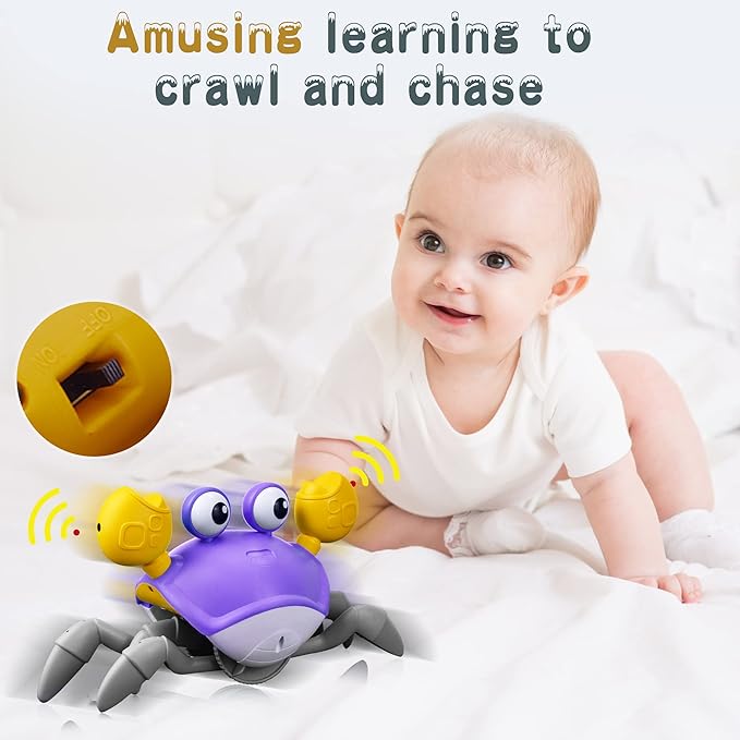 Yeaye Crawling Crab Baby Toys Infant - Tummy Time Toy Gifts for 3 4 5 6 7 8 9 10 11 12 Boy Girl with Learning Crawl System Music for 0-6 6-12 12-18 36 Months Walking Toddler Birthday Gift(Purple)