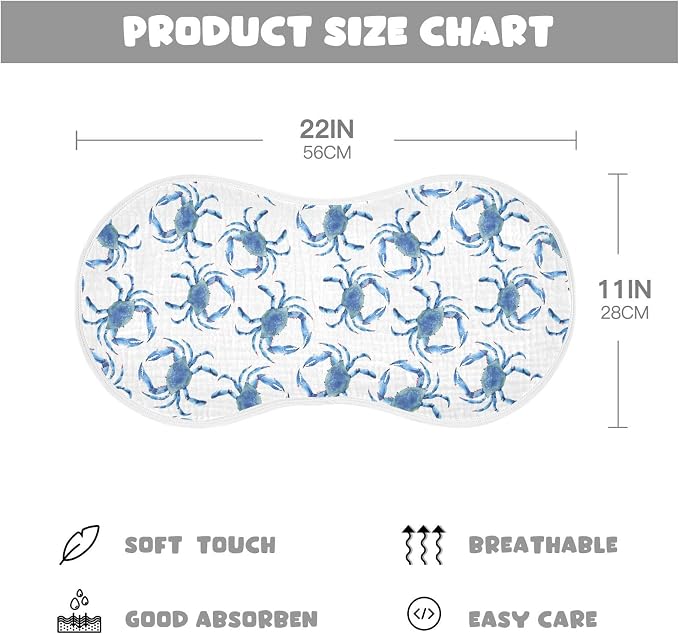 vvfelixl Baby Burp Cloths Blue Crabs Baby Newborn Cotton Burping Cloths Set Baby Washcloths 4 Pack