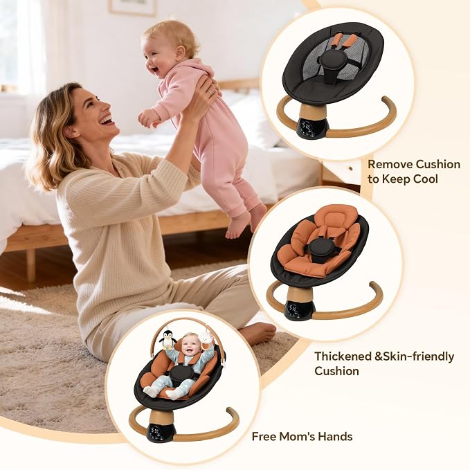 Baby Swings for Infants | Electric Portable Baby Swing with Bluetooth, 5 Swing Speed, 3 Timer Settings, 10 Melodies, 5-Point Harness & Remote Control | Indoor & Outdoor Newborn Swing (Black)