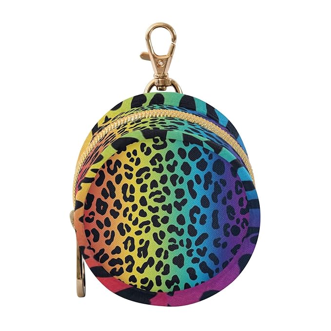 Pacifier Holder with Clip Pacifier Case for Diaper Bag Round Baby Pacifier Pouch Box Bag Portable Rainbow Leopard Print