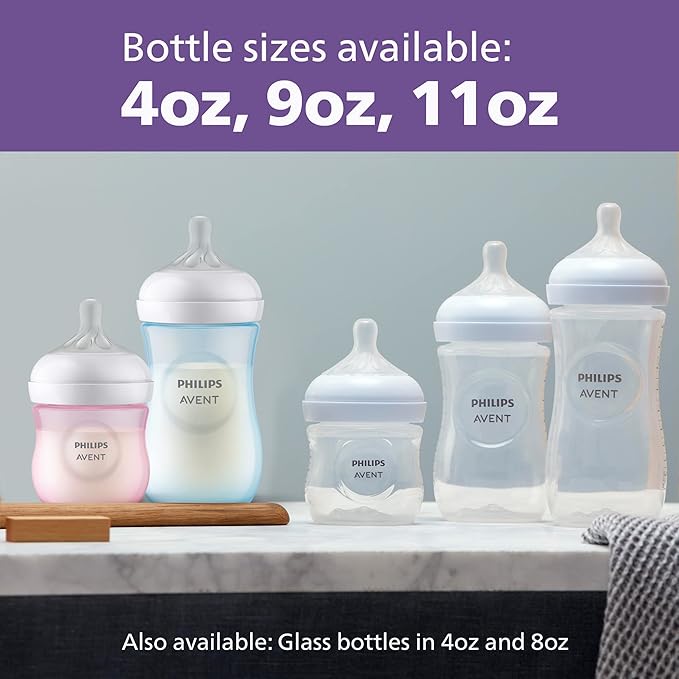 Philips Avent Natural Baby Bottles with Natural Response Nipples (Medium Flow, Flow 3), 9oz, 24-Pack, SCY903/04